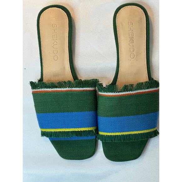 Shekudo Dassa Zoume Slide Sandals green/blue/white Size US 11 / EU 41 NWOT - Picture 3 of 5